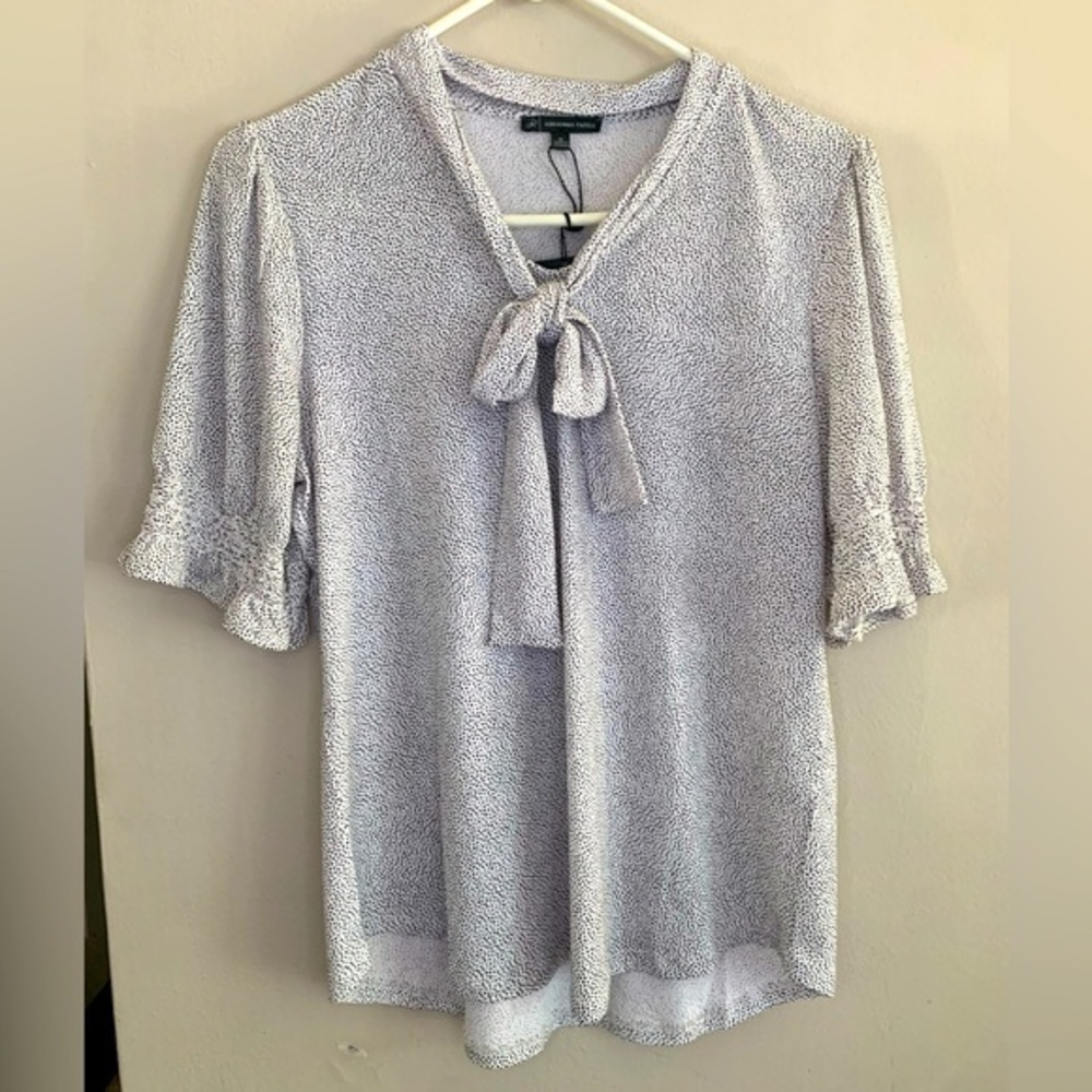 NWT Adrianna Papell Anthropologie White Smock Sleeve Top Blouse Shirt Bow Size M